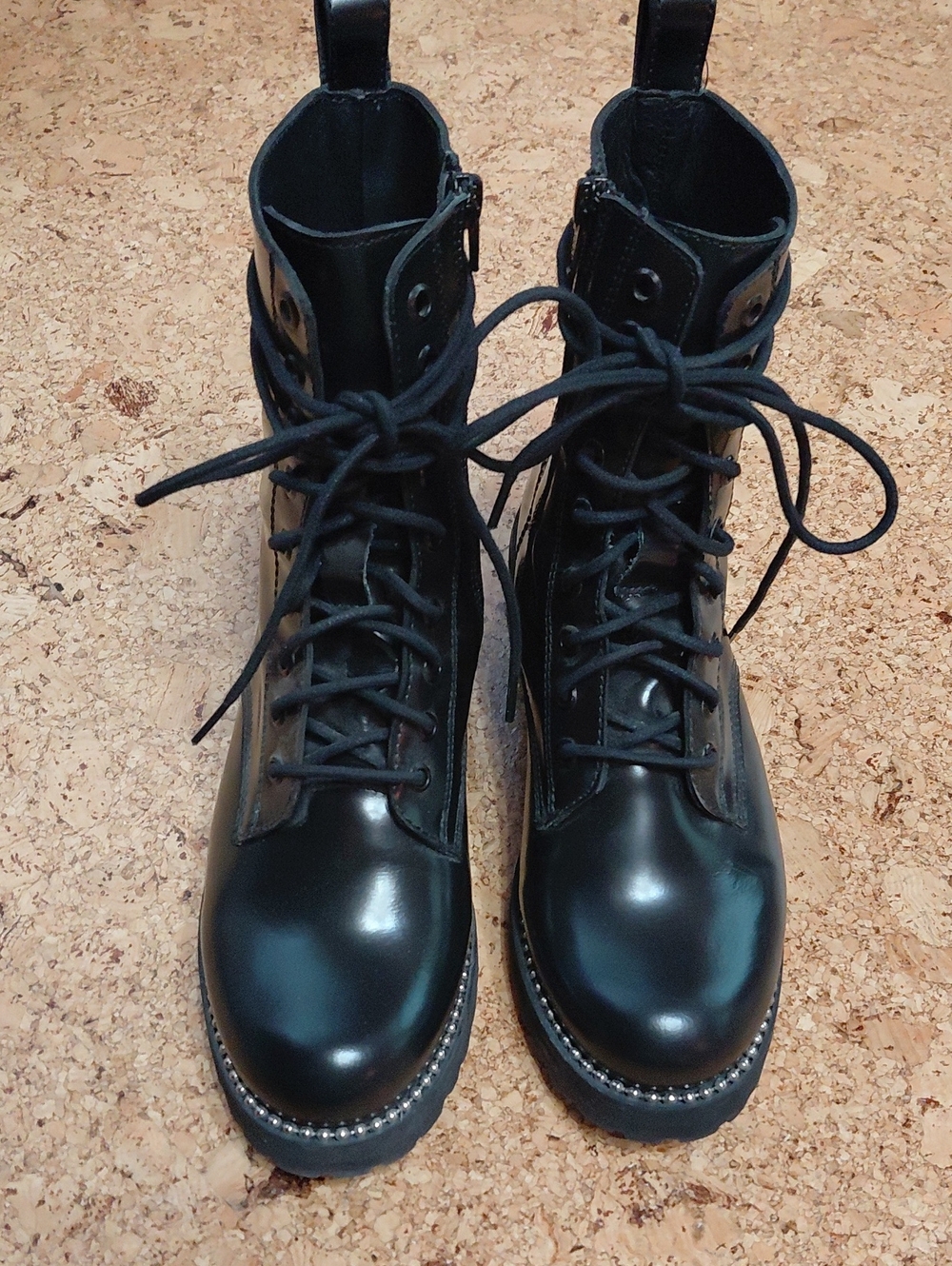 Steven NY Women's Gardy Black Patent Leather Combat Moto Boot Size 8.5 NWOB